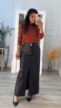 Saia Longa Couro Eco Pala Transpassada Natasha Fenda Frontal