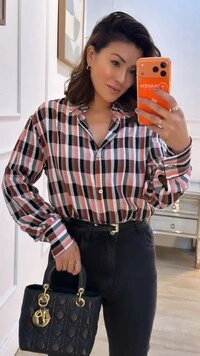 Camisa Xadrez Júlia Mangas Longas Punhos Largos