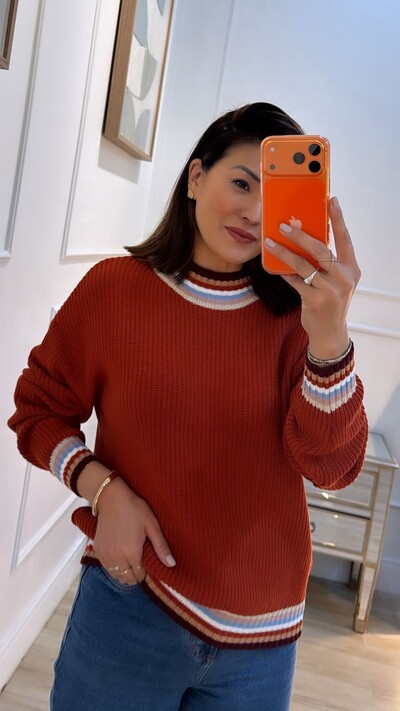 Foto Blusa Tricot Texturizado Aylla Gola Alta Detalhe Listras Multicolor