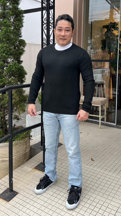 Foto Blusa Tricot Mangas Longas Breno Com Losangos Texturizados