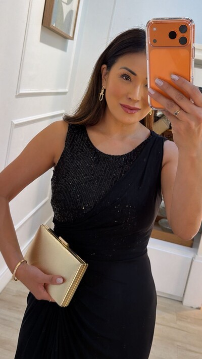 FotoVestido Longo Tule Drapeado Lateral Zoe Busto Em Paetê