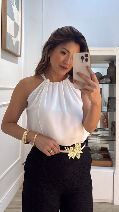 FotoBlusa Regata Chiffon Raissa Com Sobreposição