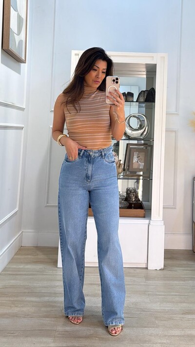 Foto Blusa Regata Cavada Listrada Flavia Gola Média