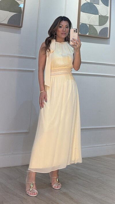 Foto Vestido Midi Chiffon Isis Lástex Largo Na Cintura