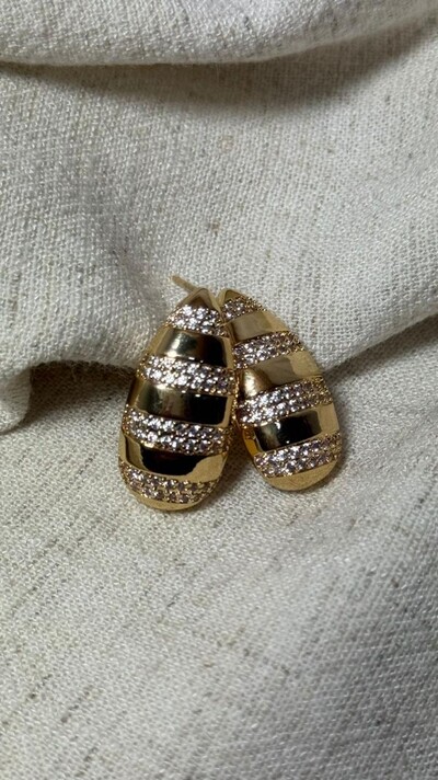 Foto Brinco Gota Médio Com Texturas Cravejadas