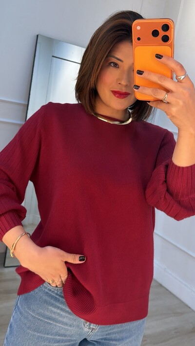 Foto Blusa Tricot Thalita Mangas Bufantes Com Nervuras Caneladas