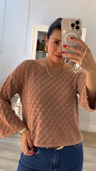 FotoBlusa Tricot Ampla Mangas 7/8 Rafaella Com Entremeios