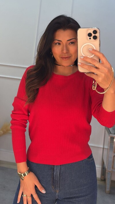 FotoBlusa Tricot Yandra Neruras Ovais Frontais E Nas Mangas
