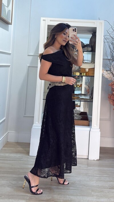 FotoVestido Longo Rendado Elisa Decote Torcido E Cinto