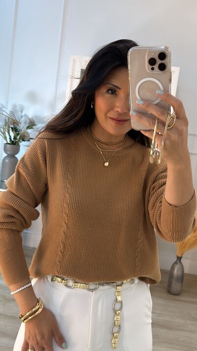 FotoBlusa Tricot Trançados Frontais Jade Fendas Laterais Barrado Posterior Maior