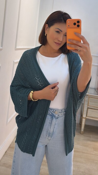 Foto Kimono Tricot Vazado Fabi Mangas 3/4