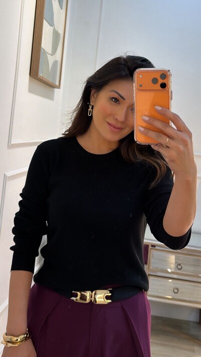 FotoBlusa Tricot Manoela Punhos E Barrado Canelados