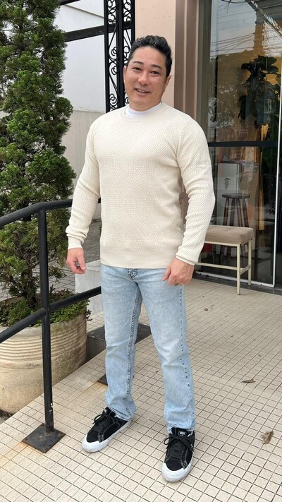 Foto Blusa Tricot Mangas Longas Breno Com Losangos Texturizados