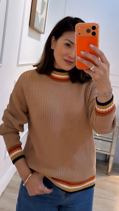 Foto Blusa Tricot Texturizado Aylla Gola Alta Detalhe Listras Multicolor