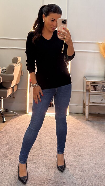 Foto Blusa Tricot Canelado Solange Decote V