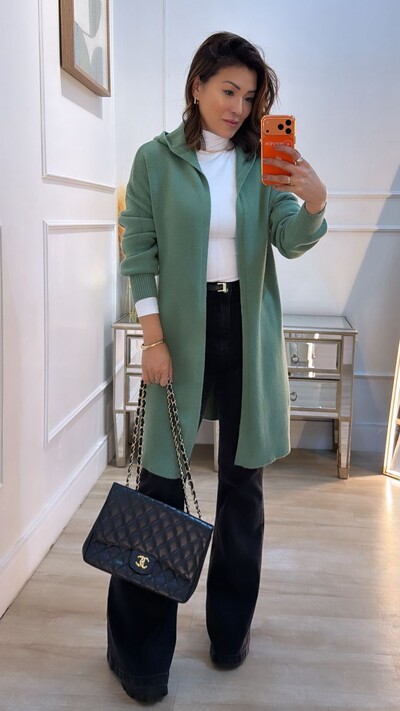 Foto Maxi Cardigan Tricot Anabel Com Capuz