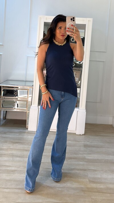 Foto Blusa Regata Canelada Chloe Drapeado Lateral E Barrado Assimétrico