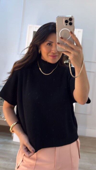 FotoBlusa Ampla Tricot Priscila Gola Alta Canelada