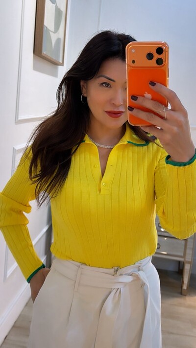 Foto Blusa Tricot Gola Polo Amy Botões Frontais