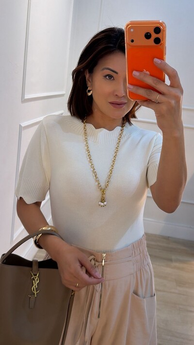 Foto Blusa Tricot Mangas 3/4 Michelle Detalhe Em Nuvem