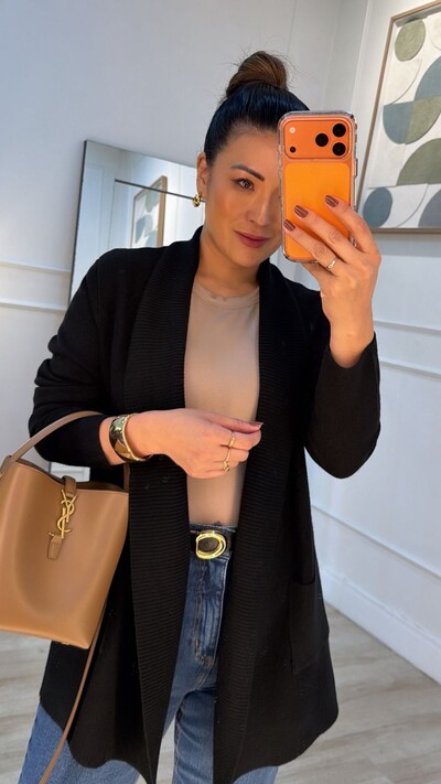 FotoCardigan Tricot Melina Detalhe Canelado E Bolsos Quadrados