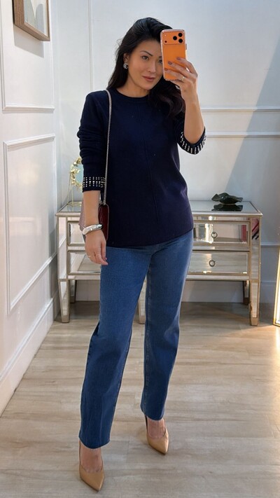 Foto Blusa Tricot Nervura Frontal Taty Punhos Com Aplicações