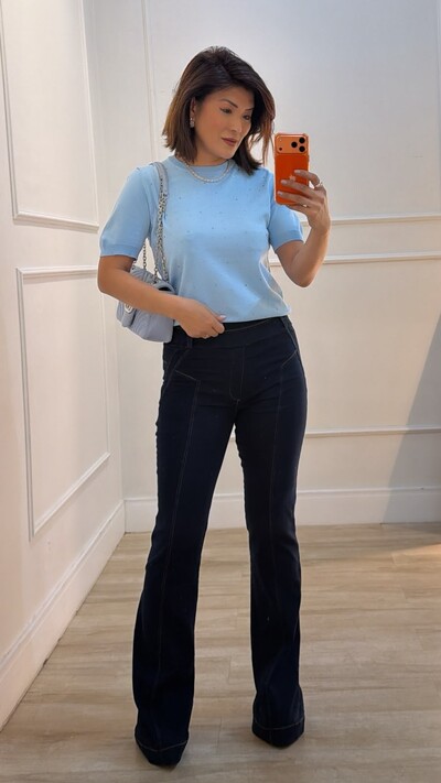 Foto Blusa Tricot Mangas Curtas Raissa Detalhe Frontal Em Strass