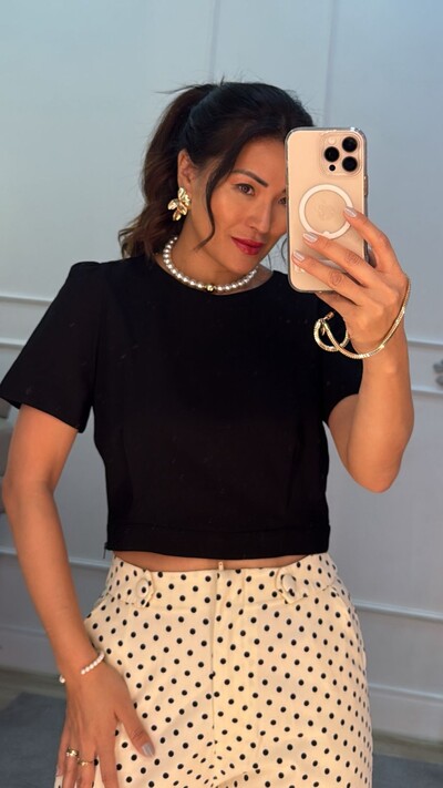 FotoBlusa Cropped Twill Mangas Princesa Barbara Pregas No Barrado