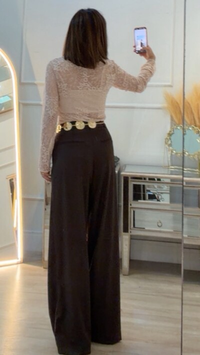 Foto Calça Pantalona Alfaiataria Lindsay Cinto Fino Couro Eco
