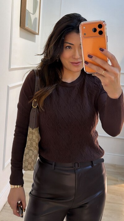 FotoBlusa Tricot Luana Losangos Em Relevo E Trançados Frontais