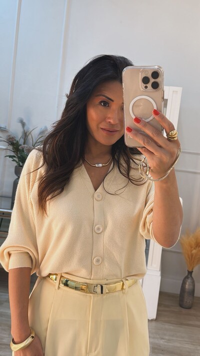 FotoPré- Venda Data Estimada De Envio 03/10 Cardigan Curto Tricot Texturizado Wilma Mangas Bufantes