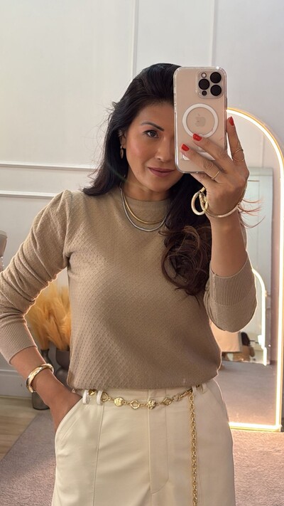 FotoBlusa Tricot Sophie Mangas Longas Princesa E Detalhes De Mini Losangos