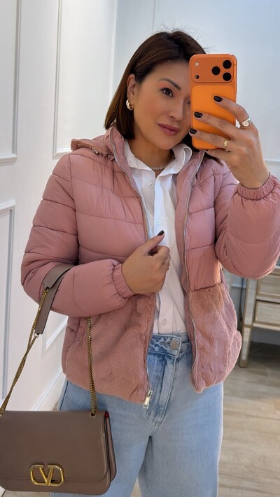 Foto Jaqueta Casaco Nylon Capuz Removível Hellen Gola E Barrado Teddy