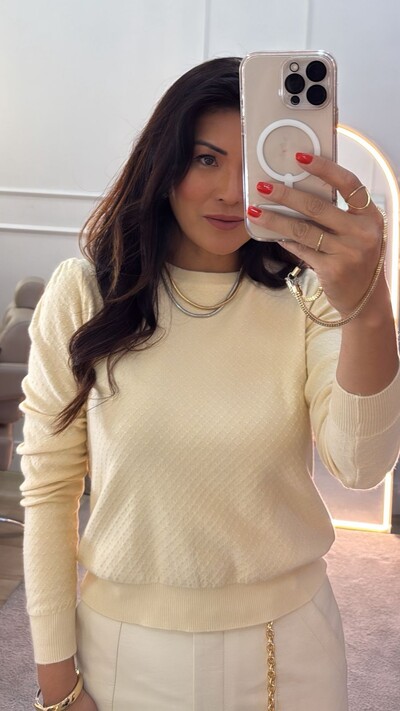 FotoBlusa Tricot Sophie Mangas Longas Princesa E Detalhes De Mini Losangos
