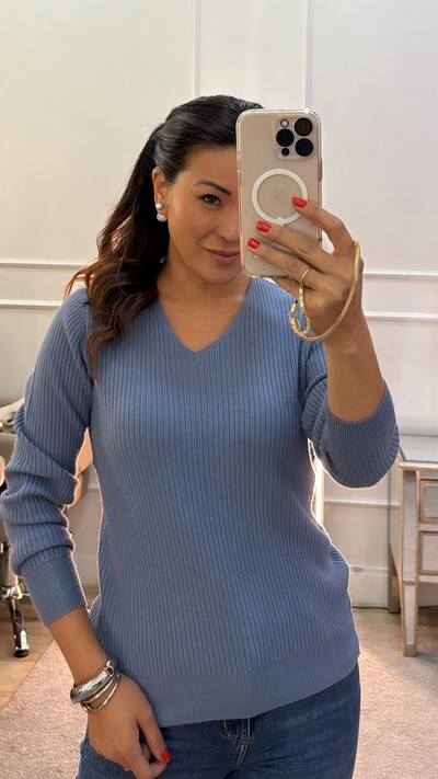 FotoBlusa Tricot Canelado Solange Decote V