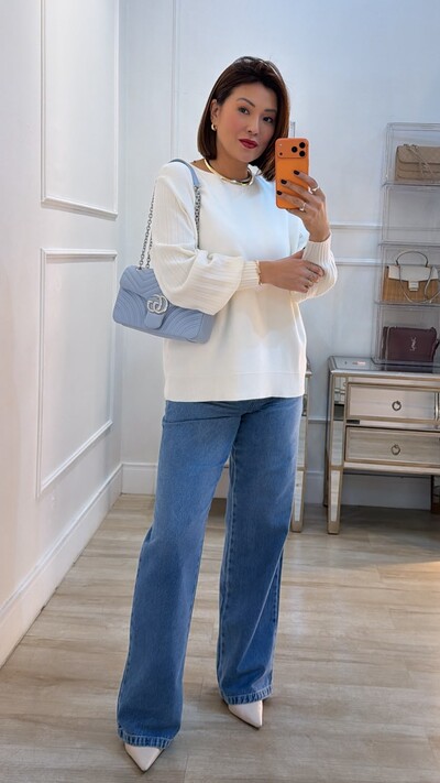Foto Blusa Tricot Thalita Mangas Bufantes Com Nervuras Caneladas