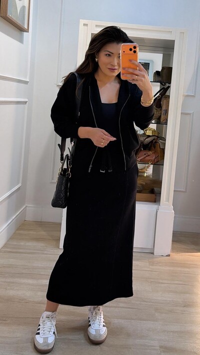 Foto Conjunto Moletom Vivian Blusa Com Capuz E Saia Midi