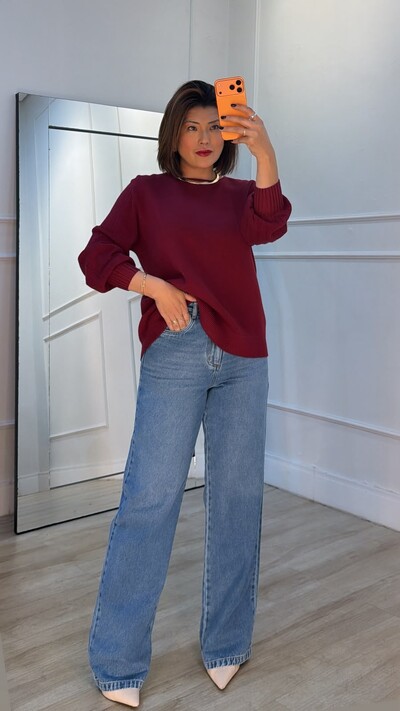 Foto Blusa Tricot Thalita Mangas Bufantes Com Nervuras Caneladas