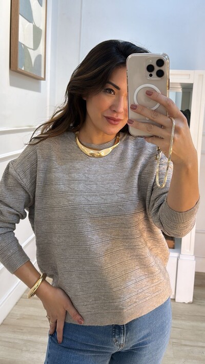 FotoBlusa Tricot Ampla Hallie Com Nervuras Horizontais E Mini Entremeios