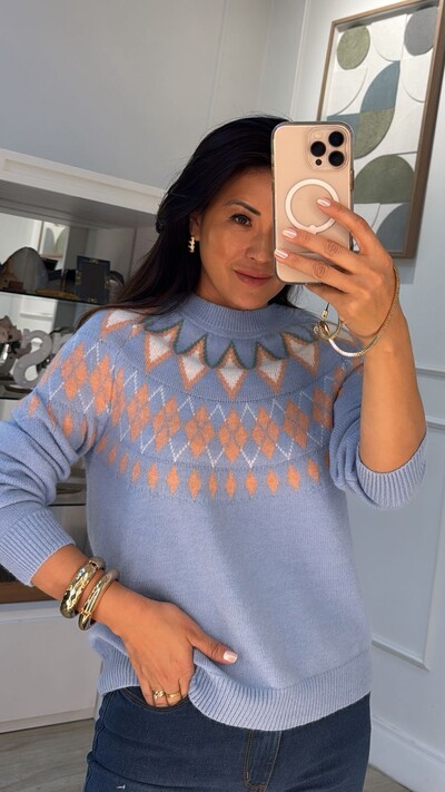 FotoBlusa Tricot Melory Com Losangos Multicolor