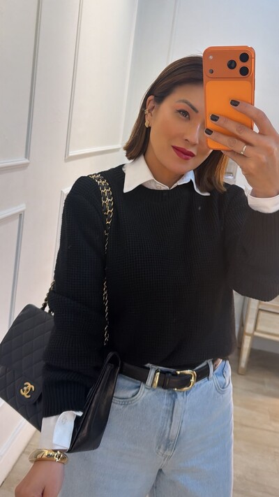 Foto Blusa tricot Texturizada Suely Punhos E Barrado Largos Canelados