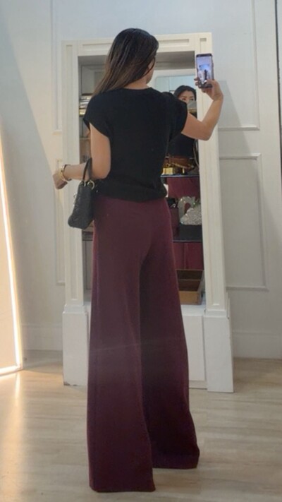 FotoCalça Pantalona Alfaiataria Cecilia Cinto Fivela Larga Dourada