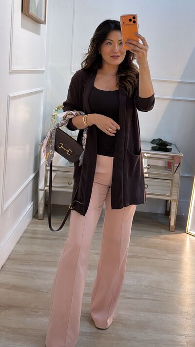 Foto Maxi Cardigan Tricot Canelado Pandora Bolsos Frontais