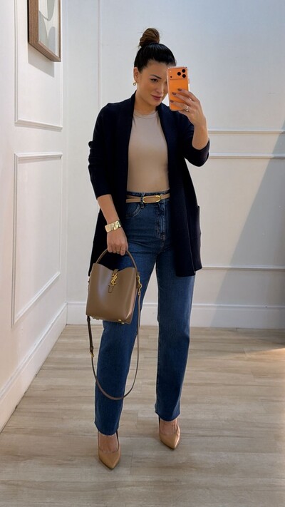 Foto Cardigan Tricot Melina Detalhe Canelado E Bolsos Quadrados