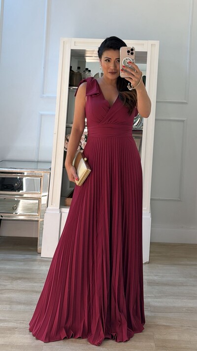 Foto Vestido Longo Plissado Tereza Laço No Ombro
