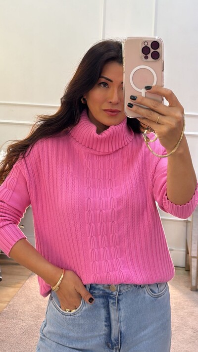 FotoBlusa Tricot Priscilla Gola Rolê E Mangas Com Tramas Triplas