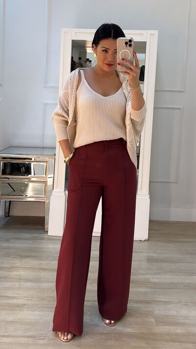 Foto Calça Pantalona Adelia Com Cinto Pespontado E Fivela Dupla Dourada