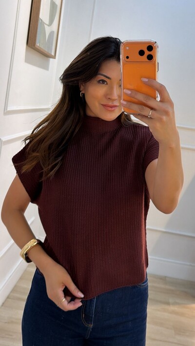 FotoBlusa Tricot Ampla Giulia Gola Alta Enrolado