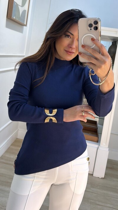 FotoBlusa Cacharrel Elaine Barrado Assimétrico Com Pedrarias