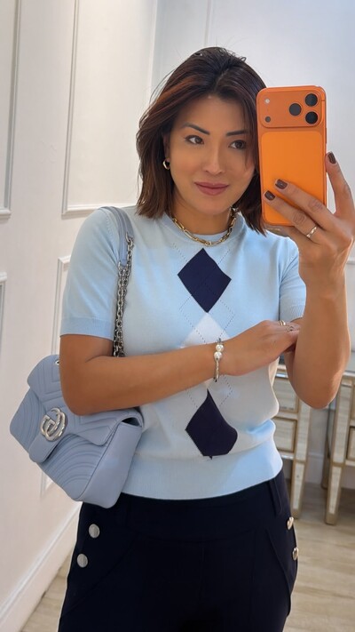 Foto Blusa Tricot Estampa Em Losangos Livia Mangas Curtas